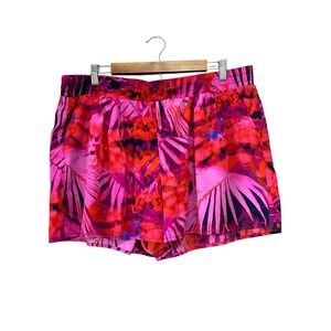 ANA A New Approach Women's XL Pink Tropical Leaf Print Elastic Waist Shorts
